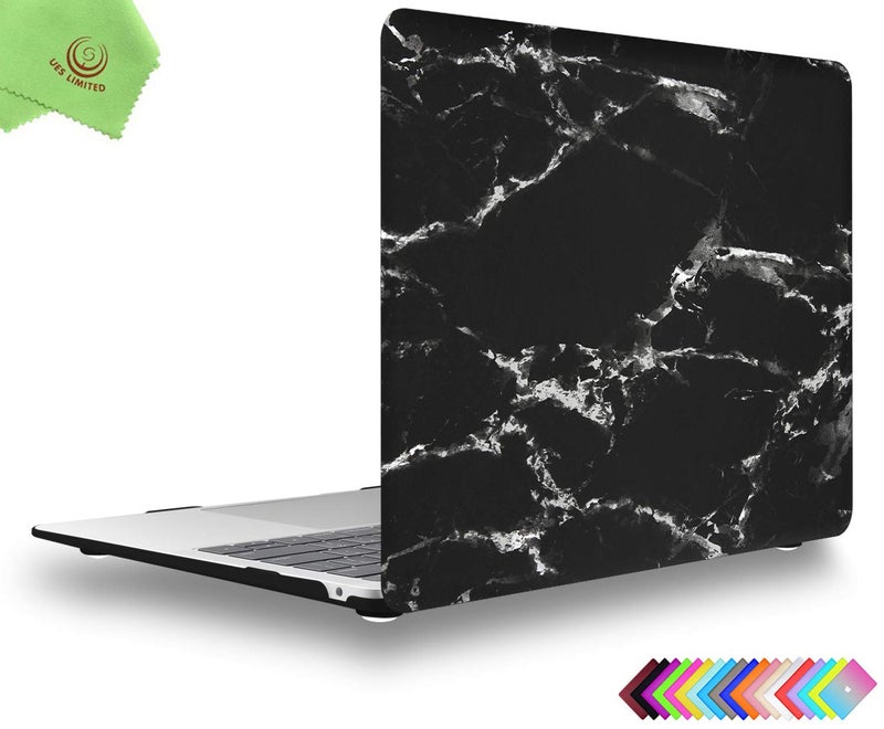 UESWILL Compatible with MacBook Air 13 inch M1 A2337 A2179 A1932 with Retina Display & Touch ID, Release 2022 2021 2020 2019 2018, Marble Pattern Hard Case Cover + Microfiber Cloth, Black/White - Image 1